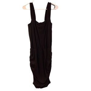 NEW Women's Evereve Sundry Black Cotton Blend Stretch‎ Cinched Tank Dress Size 1
